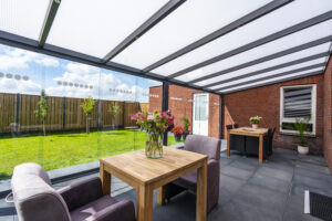 Contemporary garden veranda installed in Ireland by All About Outdoors