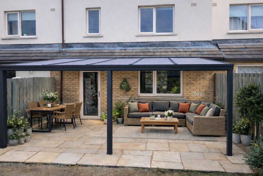 Modular Rear Veranda customizable aluminium veranda with glass sliding doors