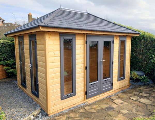 Garden-cabin-full-length-PVC-windows-double-doors-slated -tiled-roof