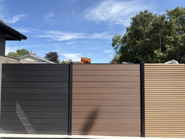 Example of installed composite garden fencing with aluminium posts